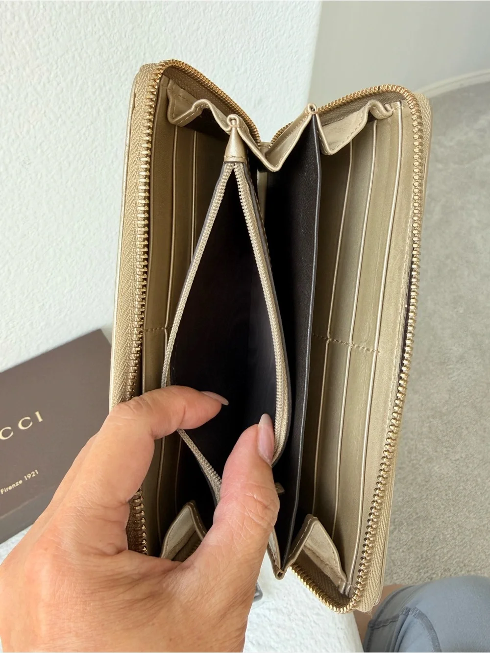 Gucci Microguccissima Metallic Gold Zip Around Wallet w/ Box